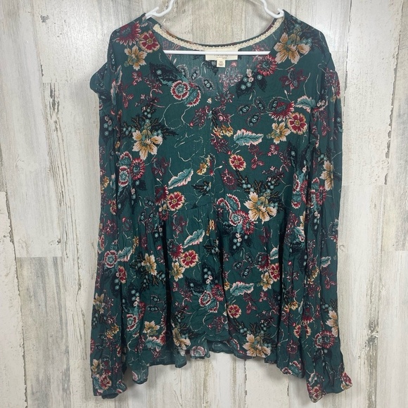 Nurture by Westbound Woman Floral Babydoll Blouse Size 3X‎ Boho Moody Green Plus - Picture 2 of 10